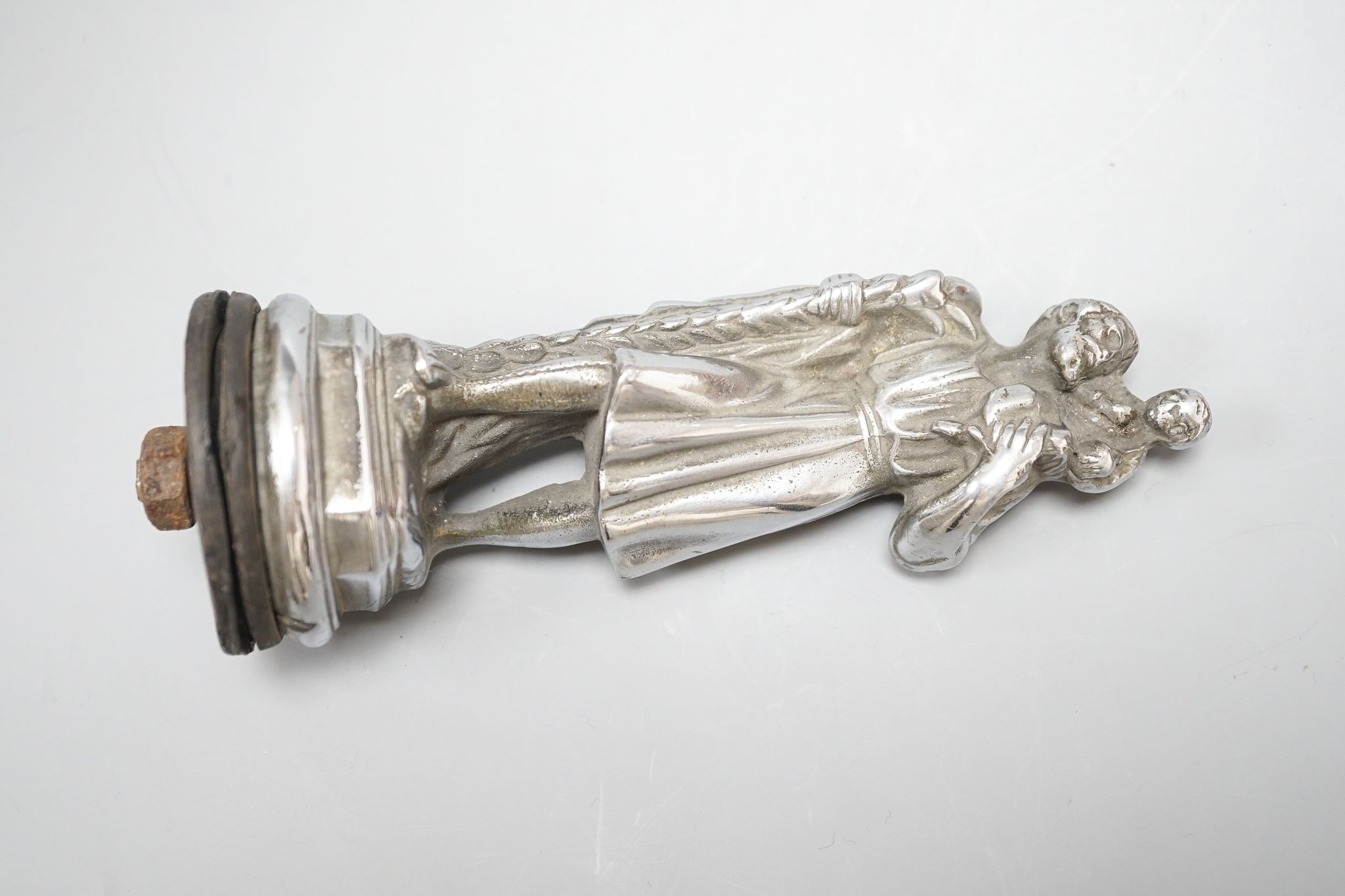 A chromium St. Christopher car mascot, circa 1925, 13cm